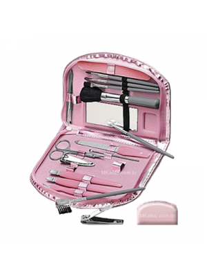 Estojo Acessórios para Unhas e Maquiagem Luxo Rosa - 17 Peças