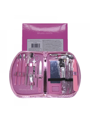 Estojo Acessórios para Unhas e Maquiagem Luxo Rosa - 17 Peças
